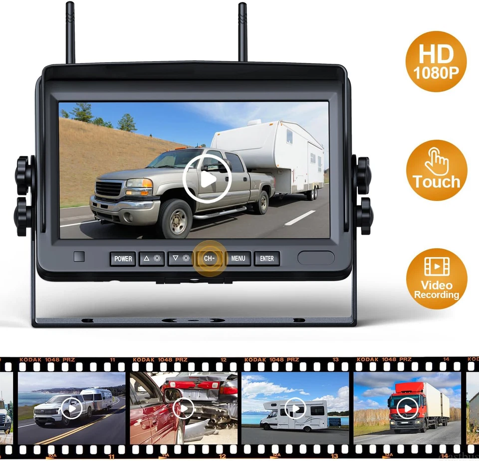 1080P Digital Wireless Rear View Backup Camera+7" Monitor 50m For RV Truck Bus - image 2 of 4