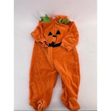 Baby Pumpkin Halloween Costume Orange Velour Hooded Footed 3-6 Months Autumn