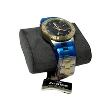 NEW Zodiac Super Sea Wolf GMT Automatic Two Tone Black Mens Watch ZO9406 + Box