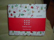 NEW, HOLIDAY LANE CREATED FOR MACY'S, "HOLIDAY ICONS" 100% COTTON KING SHEET SET