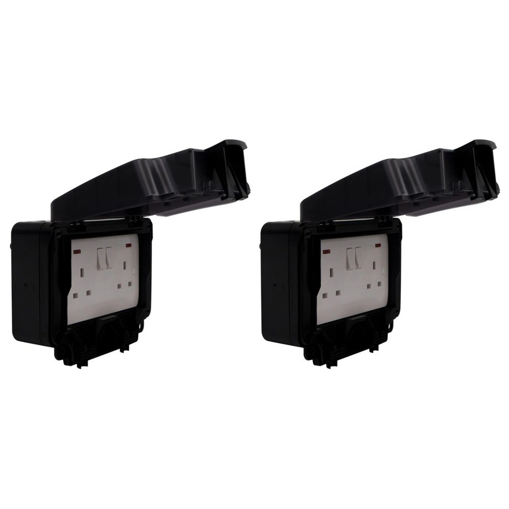 2 x Deta VWP1209DPN WeatherPro IP66 13A Switched Sockets DP with Neons 2 Gang
