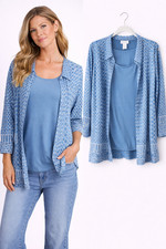 Alfred Dunner Sheer Dot Top Shirt With Stretch Tank Size Medium Blue 3/4 Sleeve