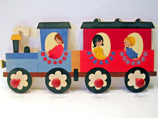 Kinder Garderobe Wandgarderobe Wandhaken Eisenbahn Holz Mertens 1972 Hakenleiste