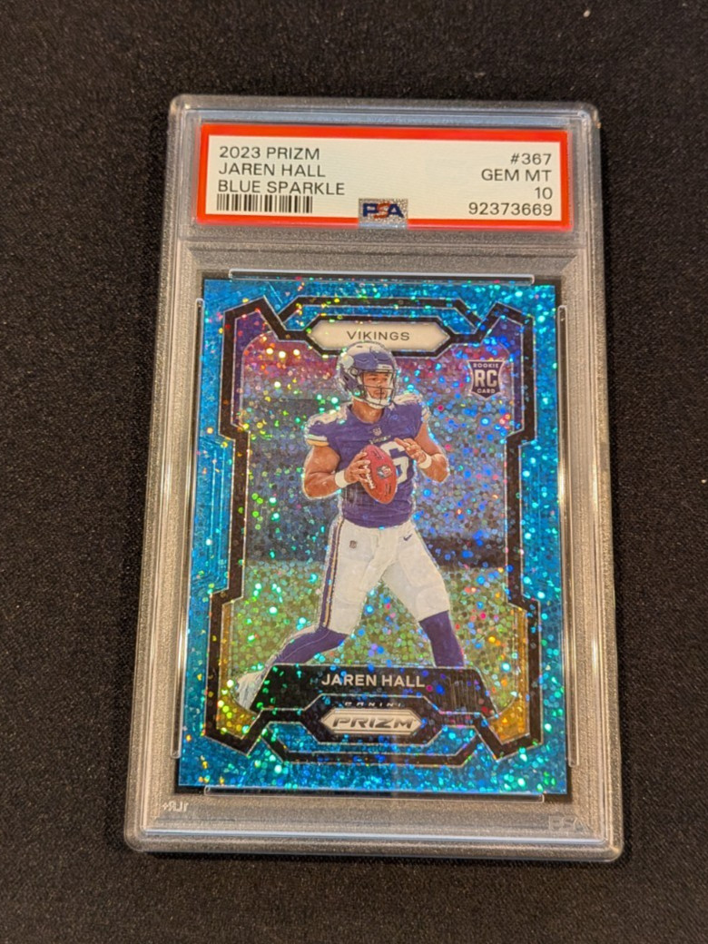 2023 Panini Prizm #367 Jaren Hall Blue Sparkle #d/96 RC PSA Graded (10)