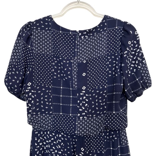 Lauren Ralph Lauren Women's 6 Navy Patchwork Maxi Dress Puff Sleeve Boho Cottage - 第 5/8 張圖片