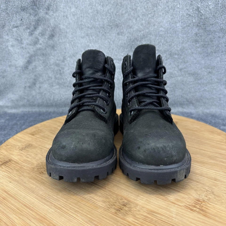 Botas Timberland infantil tamanho 9 couro nobuck preto com cadarço no tornozelo 12807 crianças - Imagem 2 de 4