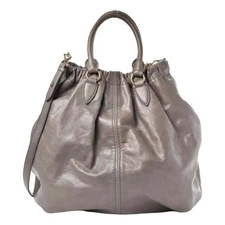 Miu Miu Astro Gray Calf Hide Leather Boho Shoulder Bag Gold Hardware Designer