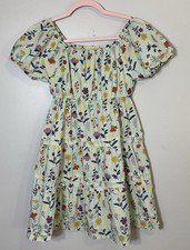 Quince Girls Floral Poplin Cotton Smocked Bodice Tiered Boho Dress Size 12 EUC.