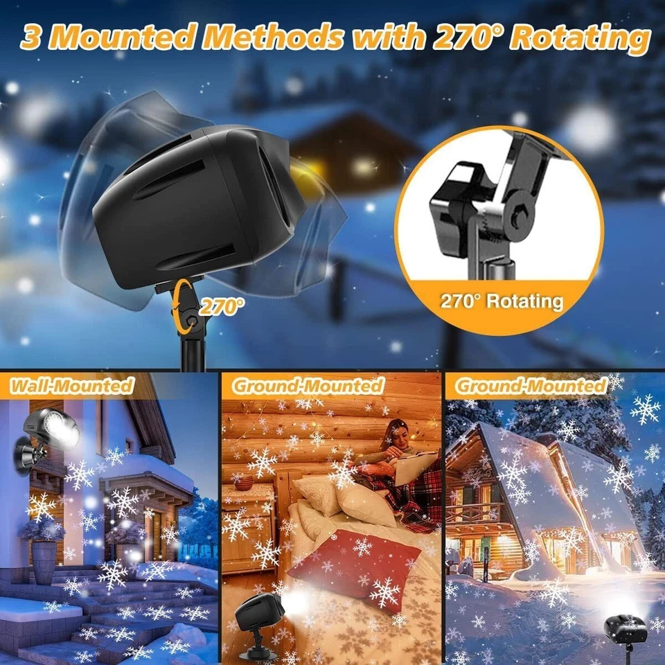 Proyector de Navidad Luz Exterior Vacaciones LED Copo de Nieve Proyector Control Remoto Foto 3 de 4