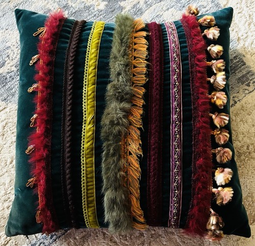 ETRO MILANO Home Collection Dekokissen Dunkelgrün Samt Bohemian - 40 x 40 cm Top