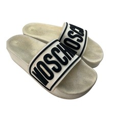 Moschino White Black Logo Platform Slide Sandals Made in Italy Womens Size 39