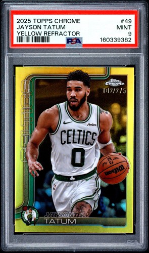2025 TOPPS CHROME YELLOW REFRACTOR #49 JAYSON TATUM 102/275 PSA 9