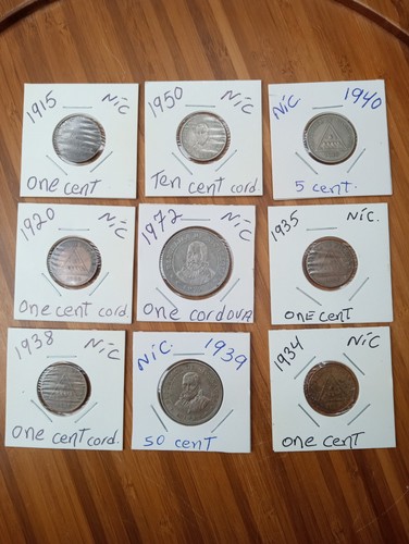 Nicaragua: Lot of 9 Assorted Antique Coins (#2)