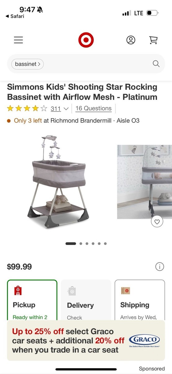 New In Box - Simmons Kids' Shooting Star Rocking Bassinet