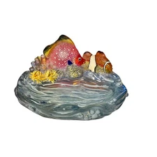 Vtg Frutiger Aero 3DAcrylic Ocean Art Coral Reef Tropical Fish Soap Trinket Dish