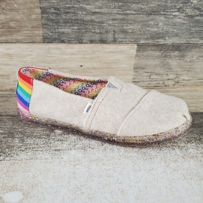 Toms Aclass Esp Kids Loafer Sz 3 Multi Rainbow Heel & Glittery Sole Slip On Flat