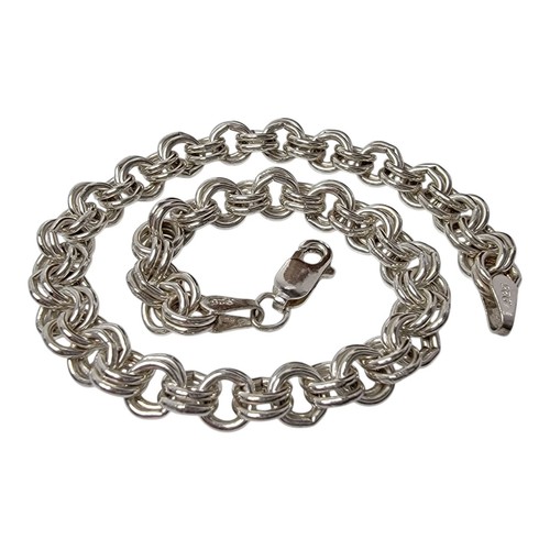 Sz 8 Signed N/C 925 Sterling Silver Double Rolo Link 12g National Chain Bracelet - Picture 4 of 11