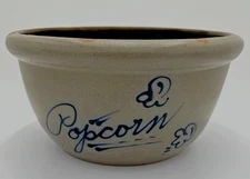 Rowe Pottery 1995 Greige (Gray/Beige) Salt Glaze 9-1/2" Round Clay Popcorn Bowl