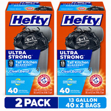 Hefty Ultra Strong 13 Gal Trash Bags Blackout Clean Burst 40 Ct 2 Pack