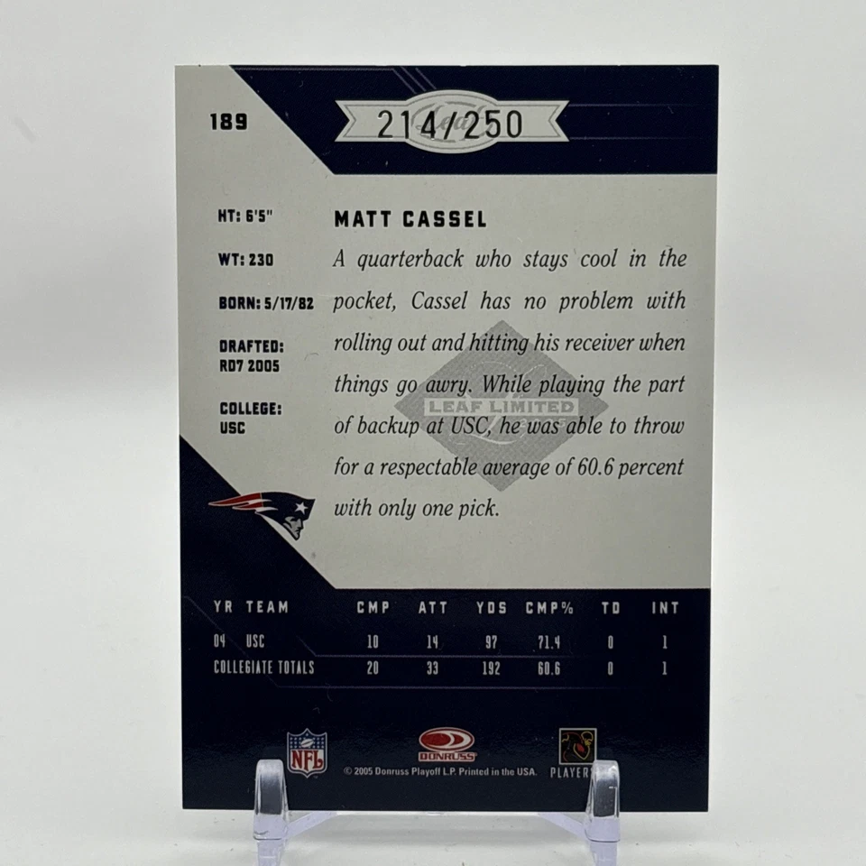 2005 Leaf Limited Rookie /250 Matt Cassel #189 Rookie RC - Image 2 of 2