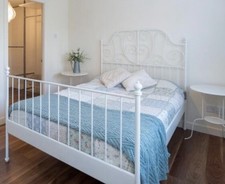 Leirvik IKEA White Metal Double Bed Frame with Mattress
