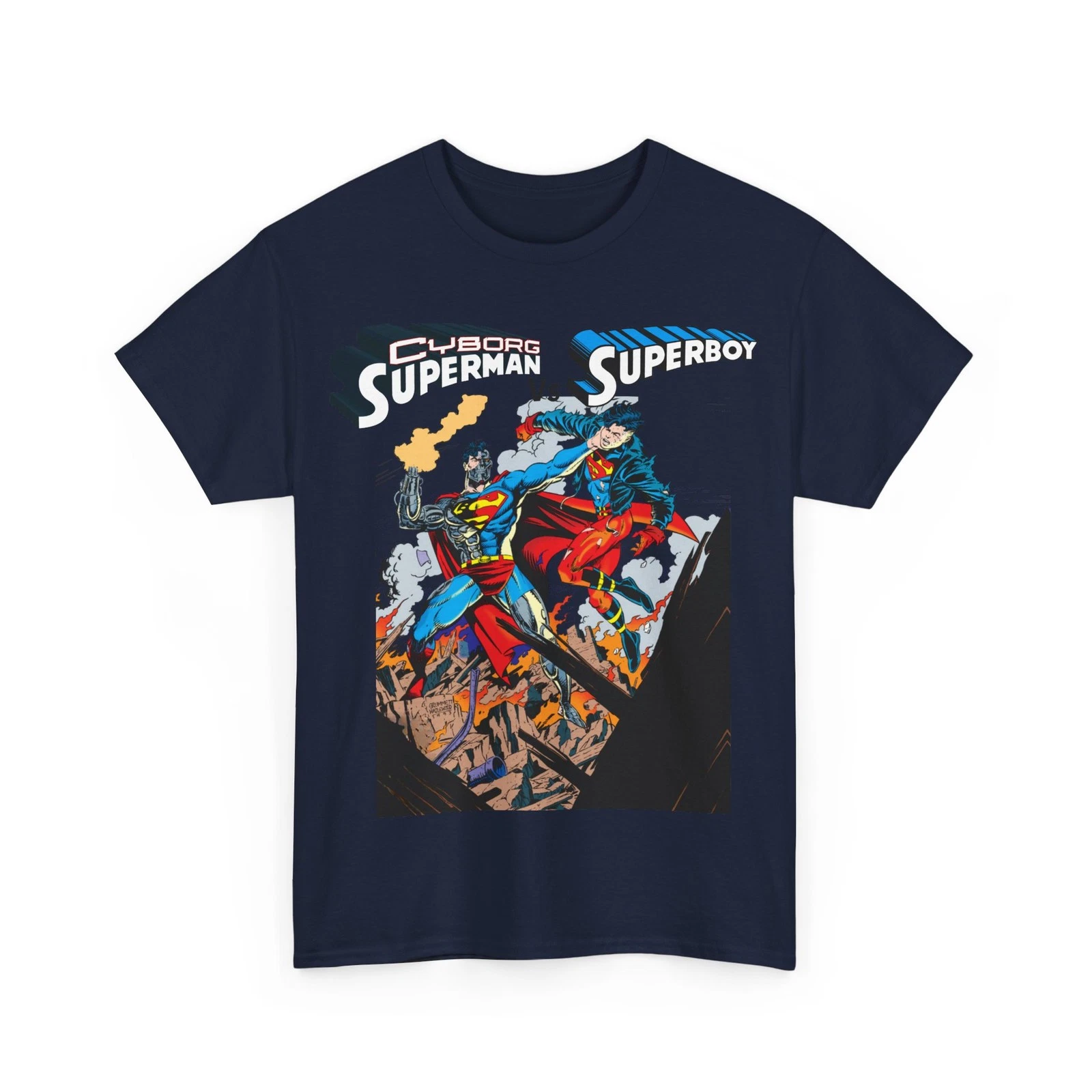 Cyborg Superman Vs Superboy T-Shirt - Tom Grummett Art - DC Comics