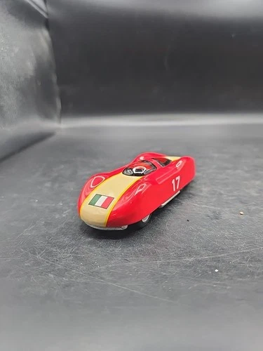 Vintage Schylling Tin Toy Litho Race Car #17 Red Italy Flag Friction Action
