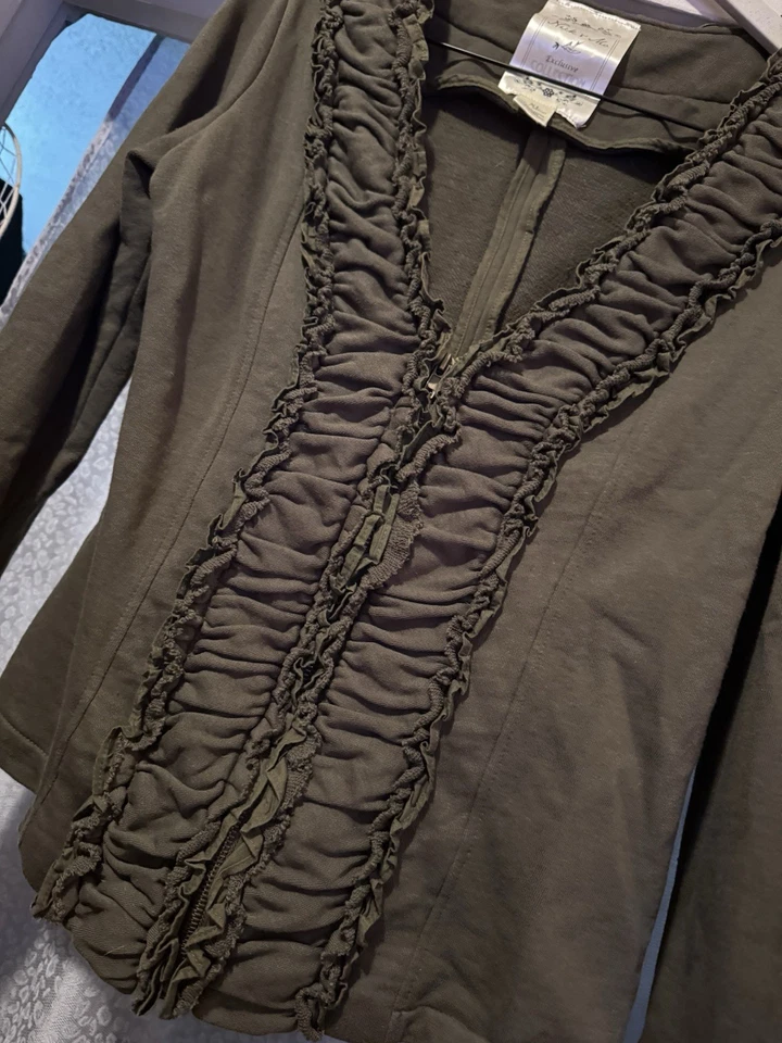 Chaqueta Blazer Nick And Mo Anthropologie Cremallera Talla XL Verde Oliva Foto 2 de 4