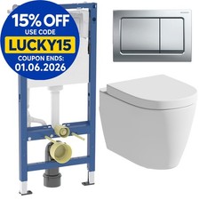 Rimless Wall Hung Toilet Pan, Seat & Geberit 1.12m Concealed Cistern Frame WC