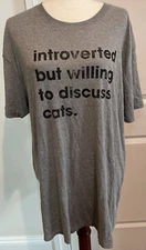 Crazy Dog XL "Introverted But Willing To Discuss Cats" Funny T-Shirt Gray