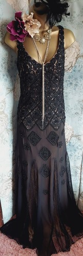 Sue wong Nocturn Beaded 20s 30s Black Lace Occasion gatsby Evening Long dress 10 - Picture 9 of 24