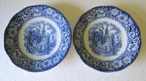 Lot of 2 Vintage Staffordshire Liberty Blue Old North Church Cups & Saucers - Picture 2 of 5