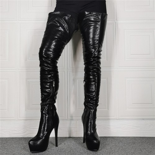 Womens Over The Knee Thigh Super High Boots sexy High Heel Platform Boots Shoes - Picture 5 of 7