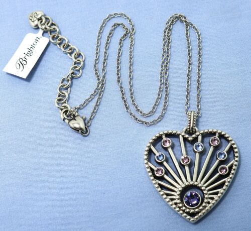 Collana con ciondolo cuore cristallo rosa e blu Brighton HALO RADIANCE nuova con etichette $72 - Foto 3 di 3