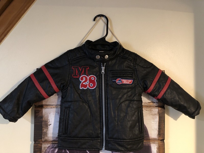 EUC Leather Mickey Moto Sports Zippered Jacket Size 2Y Years Black