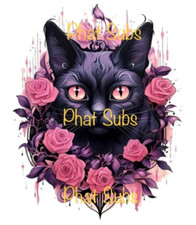 Sublimation Print Pink Rose Black Cat Halloween Ready to Press Heat Transfer