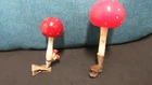 Antique Christmas Ornaments: 2 Toadstools, Colorful Painting, Bavarian Forest, 1920