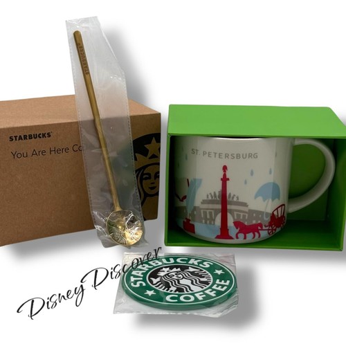 NEU Starbucks You Are Here YAH 14 Unzen Kaffeebecher St. Petersburg SPb Löffel Magnet