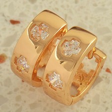 Cute New Yellow Gold Filled Crystal CZ Accented Round Huggie Hoop Earrings