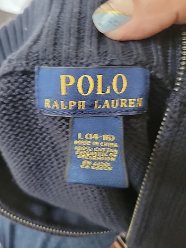 Ralph Lauren Polo BIG PONY Full Zip Sweater Jacket •NAVY/WHITE• Boys LARGE 14-16 - Picture 7 of 7