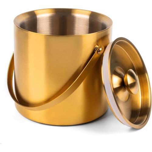 3L Double Wall Insulated Stainless Steel Ice Bucket W/ Lid Scoop & Strainer New - Picture 2 of 8