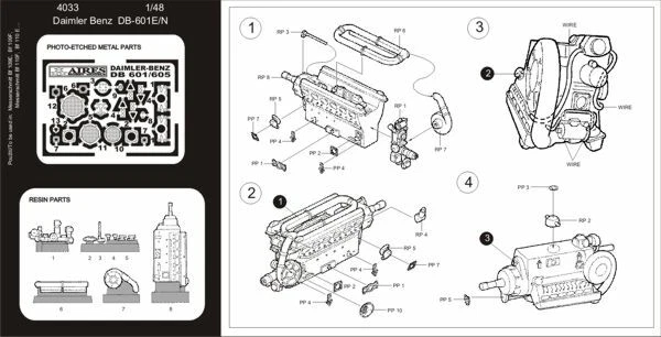 AIRES HOBBY MODELS 4033 - DAIMLER BENZ DB 605E/N ENGINE - 1/48 RESIN KIT - Immagine 3 di 3