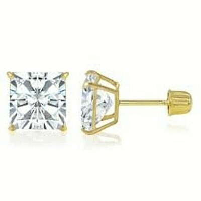 0,25 ct. weißer Saphir Princess Ohrstecker in 10k Gelbgold mit Schraubverschluss