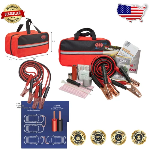Complete AAA Emergency Road Kit - Jumper Cables, Flashlight & More for Travelers