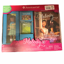 New NWT American Girl Mini Doll with Book: Melody, Lady Slipper African American
