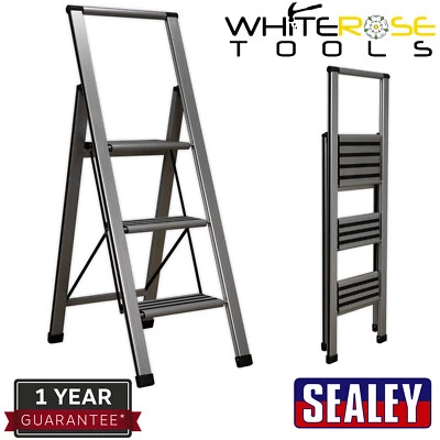 Sealey Escalera Plegable Aluminio Profesional 3 Pasos 150kg Capacidad - Imagen 1 de 3