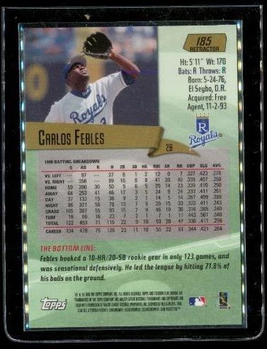 Бейсбольная карточка 2000 TOPPSADIUM CHROME переливающаяся No185 CARLOS FEBLES Royals - Изображение 2 из 2