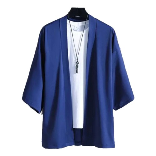 Men's Lightweight Kimono Shirt Seven Sleeve Open Front Cardigan Japanese New - Picture 14 of 18