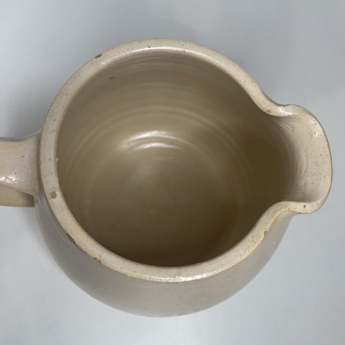 P.R. Storie Pottery Co. Marshall TX Stoneware Beige Pitcher w Homestead Scene - Picture 4 of 10