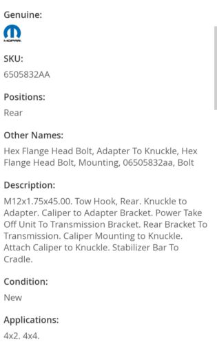 Hex Flange Head Bolt, Adapter To Knuckle, HexFlange Head Bolt, Mounting 4 pack - Picture 4 of 6